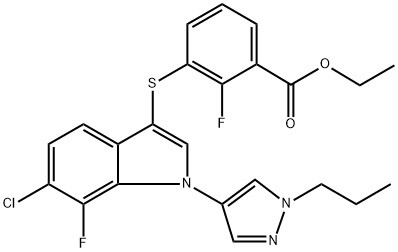 Asid Benzoik, 3-[[6-chloro-7-fluoro-1-(1-propil-1H-pyrazol-4-yl){ {8}}H-indol-3-yl]thio]-2-fluoro-, Ethyl Ester (ACI) No. CAS: 1782070-73-8